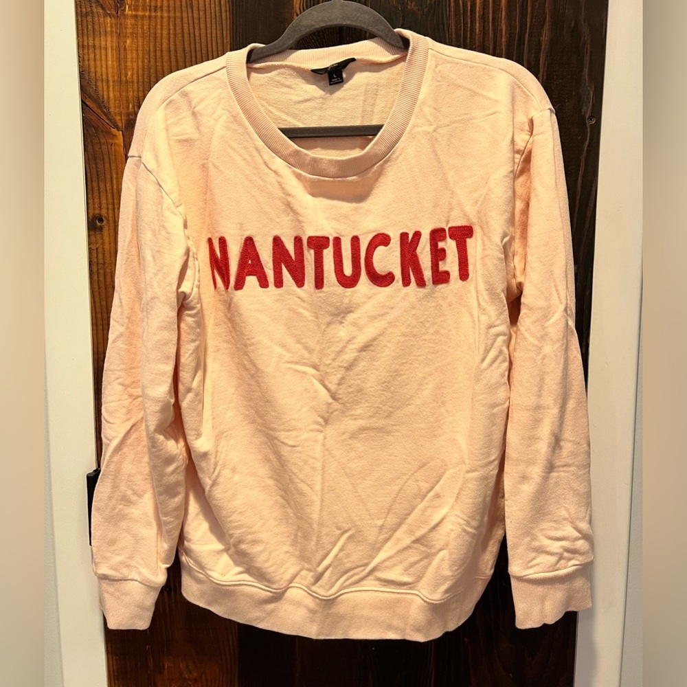 J. Crew Pink Nantucket Crewneck Sweatshirt with Red Appliqué